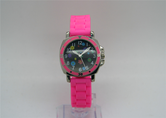 Cute girl Silicone Strap Watch with flower in dial Stainless steel back