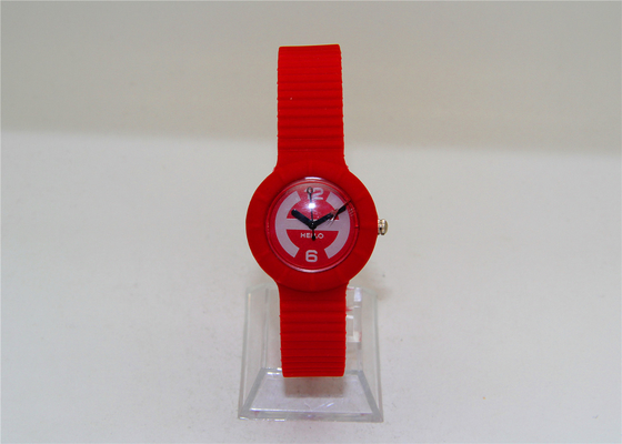 Gli orologi analogici delle ragazze di plastica rosse di forma rotonda scherza gli orologi del silicone