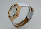 Leather strap round ladies diamond watches gold color epoxy on case